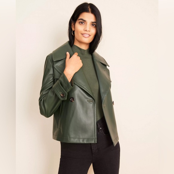 Ann Taylor Jackets & Blazers - Ann Taylor Green Leather Short Trench Coat